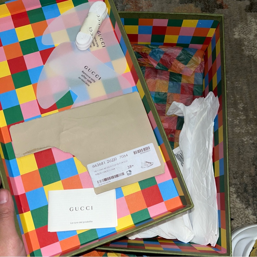 Gucci Rhyton GG Logo Multi Orange Yellow Blue Red Authentic Sneakers With Box - Picture 14 of 16